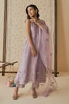Bhawna Sethi_Purple Chanderi Cotton, Silk, Organza Embroidery Badal Placement Kurta Set _Online
