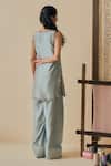 Bhawna Sethi_Sky Blue Chanderi Cotton, Silk, Organza Embroidery V-neck Aasmani Kurta Set _Online_at_Aza_Fashions