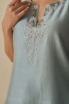 Bhawna Sethi_Sky Blue Chanderi Cotton, Silk, Organza Embroidery V-neck Aasmani Kurta Set _Online