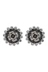 Shop_Sangeeta Boochra_Silver Plated Stones, Crystals Blooming Grace Studs _at_Aza_Fashions