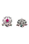 Sangeeta Boochra_Multi Color Gemstones, Pearls, Beads, Crystals, Faux Lotus Bloom Silver Earrings _Online_at_Aza_Fashions