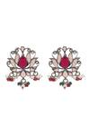 Shop_Sangeeta Boochra_Multi Color Gemstones, Pearls, Beads, Crystals, Faux Lotus Bloom Silver Earrings _at_Aza_Fashions