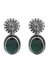 Shop_Sangeeta Boochra_Green Stones Classic Heritage Earrings _at_Aza_Fashions
