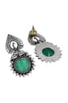 Sangeeta Boochra_Green Stones Peacock Heritage Silver Earrings _Online_at_Aza_Fashions