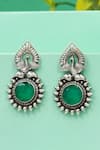 Buy_Sangeeta Boochra_Green Stones Peacock Heritage Silver Earrings _at_Aza_Fashions