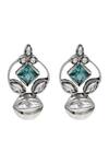 Shop_Sangeeta Boochra_Green Stones Handcrafted Silver Earrings _at_Aza_Fashions