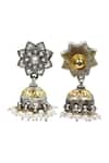 Sangeeta Boochra_Silver Plated Pearls, Stones Handcrafted Floral Jhumkas _Online_at_Aza_Fashions