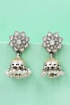 Buy_Sangeeta Boochra_Silver Plated Pearls, Stones Handcrafted Floral Jhumkas _at_Aza_Fashions