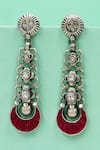 Buy_Sangeeta Boochra_Silver Plated Stones, Beads, Faux Diamonds Heritage Sterling Earrings _at_Aza_Fashions