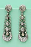 Buy_Sangeeta Boochra_White Gemstones Artisanal Long Silver Earrings _at_Aza_Fashions