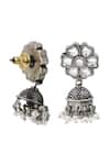 Sangeeta Boochra_White Pearls, Zari Handcrafted Floral Silver Jhumka Earrings _Online_at_Aza_Fashions