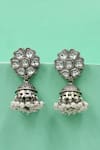 Buy_Sangeeta Boochra_White Pearls, Zari Handcrafted Floral Silver Jhumka Earrings _at_Aza_Fashions