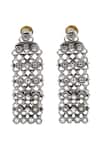 Shop_Sangeeta Boochra_Silver Plated Stones, Crystals Handcrafted Antique Long Earrings _at_Aza_Fashions