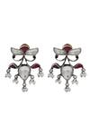 Shop_Sangeeta Boochra_Silver Plated Stones, Pearls Heritage Kundan Earrings _at_Aza_Fashions