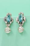 Buy_Sangeeta Boochra_Blue Gemstones, Antique Aqua Marquise Silver Earrings _at_Aza_Fashions