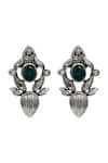 Shop_Sangeeta Boochra_Green Stones Handcrafted Silver Earring _at_Aza_Fashions