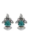 Shop_Sangeeta Boochra_Blue Stones Aqua Bloom Silver Earrings _at_Aza_Fashions