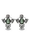 Shop_Sangeeta Boochra_Green Stones, Heritage Teardrop Silver Earrings _at_Aza_Fashions