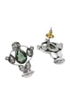 Sangeeta Boochra_Green Stones, Heritage Teardrop Silver Earrings _Online_at_Aza_Fashions