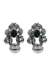 Shop_Sangeeta Boochra_Green Stones, Vintage Floral Motif Sterling Silver Earrings _at_Aza_Fashions