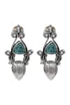 Shop_Sangeeta Boochra_Silver Plated Stones, Crystals Elegant Aqua Sparkle Sterling Earrings _at_Aza_Fashions