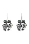 Shop_Sangeeta Boochra_Silver Plated Stones, Oxidized Flower Earrings _at_Aza_Fashions