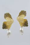 Shop_Heena Mittal_Gold Plated Pearls Foliole Moti Drop Earrings _at_Aza_Fashions