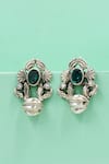 Buy_Sangeeta Boochra_Green Stones, Vintage Floral Motif Sterling Silver Earrings _at_Aza_Fashions