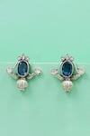 Buy_Sangeeta Boochra_Blue Stones Handcrafted Silver Earrings _at_Aza_Fashions