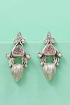 Buy_Sangeeta Boochra_Pink Stones, Crystals Heritage Silver Earrings _at_Aza_Fashions
