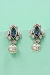 Buy_Sangeeta Boochra_Blue Stones Midnight Bloom Silver Earrings _at_Aza_Fashions