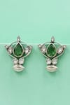 Buy_Sangeeta Boochra_Green Stones, Heritage Teardrop Silver Earrings _at_Aza_Fashions