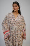 Nadima Saqib_Ivory Crepe Sequins V-neck Work Printed Kaftan _Online_at_Aza_Fashions