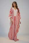 Buy Nadima Saqib Pink Cotton Embroidery V-neck Pastel Striped Kaftan at Aza Fashions Buy_Nadima Saqib_Pink Cotton Embroidery V-neck Pastel Striped Kaftan _at_Aza_Fashions