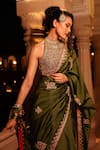 Punit Balana_Green Organza, , Chanderi Embroidery, Zari, Kaccha Aam Saree Set _Online_at_Aza_Fashions