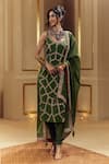 Shop_Punit Balana_Green Satin, Silk, Lycra, Organza Embroidery Round Neck Kaccha Aam Kurta Set _at_Aza_Fashions