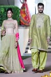 Punit Balana_Gold Tissue, Silk Organza Embroidery, Piping Sweetheart Neck Marodi Lehenga Set _Online_at_Aza_Fashions