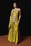 Buy_Punit Balana_Green Silk, Organza Foil Printing, Embroidery, Mirrors Noor Kurta And Gharara Set _at_Aza_Fashions