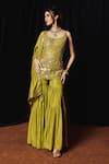 Shop_Punit Balana_Green Silk, Organza Foil Printing, Embroidery, Mirrors Noor Kurta And Gharara Set _at_Aza_Fashions