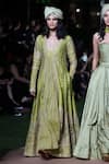 Shop_Punit Balana_Green Silk Mirrors, Embroidery V-neck Rani Sa Anarkali _at_Aza_Fashions