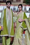 Shop_Punit Balana_Green Tissue, Velvet Embroidery, Zari, Applique Henna Saree And Blouse Set _at_Aza_Fashions