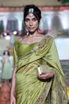 Shop_Punit Balana_Green Organza, Silk Embroidery Boat Neck Patra Saree And Blouse Set _at_Aza_Fashions