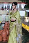 Punit Balana_Green Organza, Silk Embroidery Boat Neck Patra Saree And Blouse Set _Online_at_Aza_Fashions