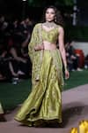 Shop_Punit Balana_Green Silk, Organza Embroidery, Foil Printing, The Rani Sa Heena Lehenga Set _at_Aza_Fashions
