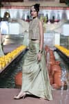 Buy_Punit Balana_Green Satin, Silk, Tissue Embroidery, Marodi Embellished Waistcoat And Skirt Set _Online_at_Aza_Fashions