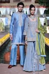 Punit Balana_Blue Tissue, Silk, Organza Embroidery Scoop Neck Noor Kurta And Gharara Set _Online_at_Aza_Fashions