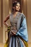 Buy_Punit Balana_Blue Tissue, Organza Embroidery, Applique Amer Koti Jacket And Lehenga Set _Online_at_Aza_Fashions