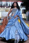 Buy_Punit Balana_Blue Silk, Chanderi Silk, Organza Embroidery, Rani Sa Blouse And Lehenga Set _Online_at_Aza_Fashions