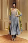 Buy_Punit Balana_Blue Tissue, Silk, Organza, Satin Embroidery, Zari Scoop Saleti Anarkali Set _at_Aza_Fashions