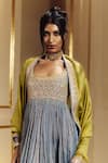 Shop_Punit Balana_Blue Tissue, Silk, Organza, Satin Embroidery, Zari Scoop Saleti Anarkali Set _Online_at_Aza_Fashions